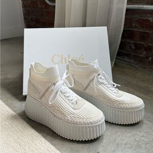 Chloe Nama suede-trimmed leather platform sneakers